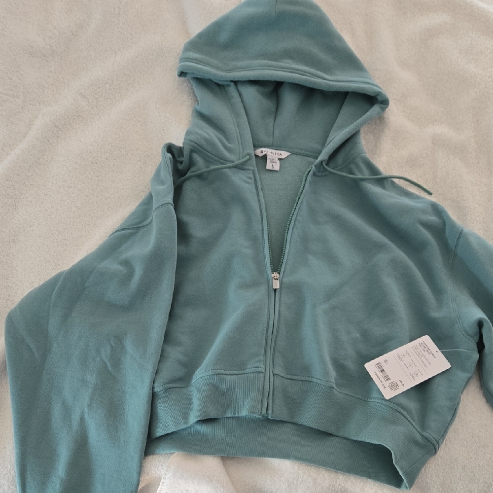Athleta Teal Forever Fleece Ultra Crop Hoodie Full Zip Sweatshirt